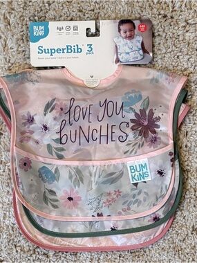 Bumkins SuperBib 3-Pack Floral Waterproof Baby Bibs 6–24 M NWT Love You Bunches